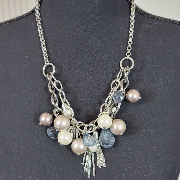 Silver Necklace With Multi Colored Stones - Picture 1 of 7